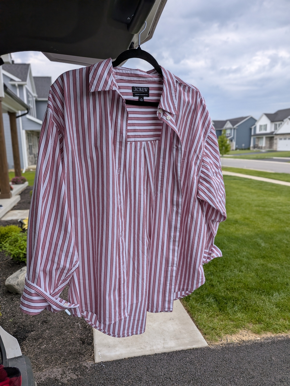 J.Crew Red & White Striped Button-Up Shirt